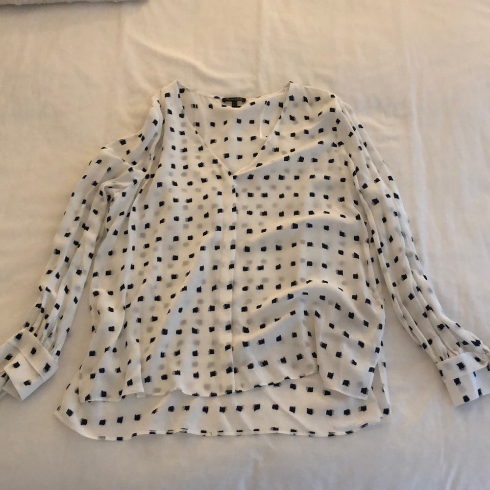 Massimo Dutti White and Blue Blouse with Long Sleeves